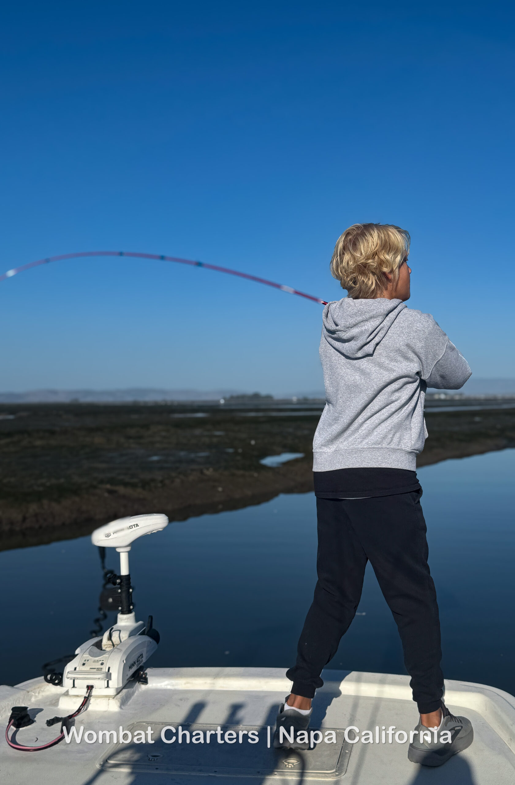 Striped Bass caught with Capt Aussie Bob on a Napa River Guided Fishing Charter. Kids are welcome and fishing lessons are given freely.